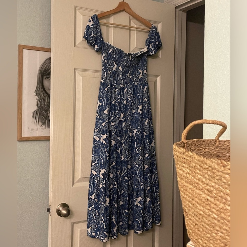 Blue floral Michael Kors strapless dress with off the shoulder straps